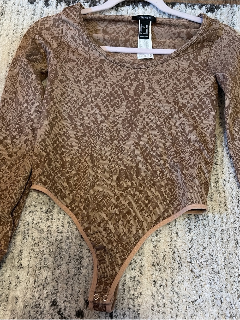 Forever 21 Brown Snakeskin Print Long Sleeve Bodysuit